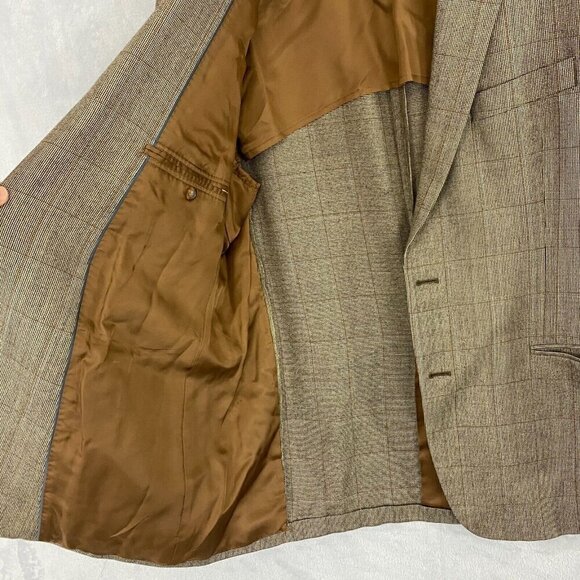 Brooks Brothers 1818 Fitzgerald 100% Wool Suit Jacket Size 44R Brown Blue Plaid - Picture 14 of 16